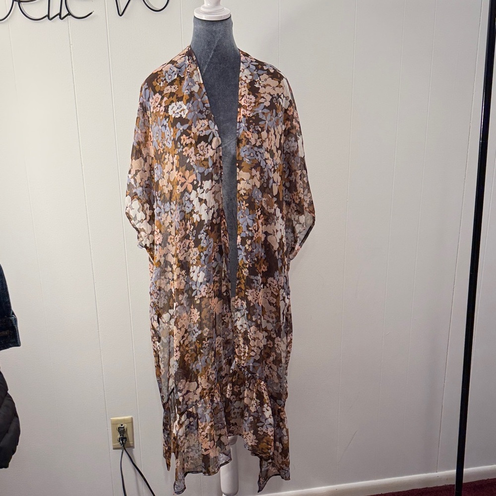 LC Lauren Conrad Floral Kimono - Brown and Blue